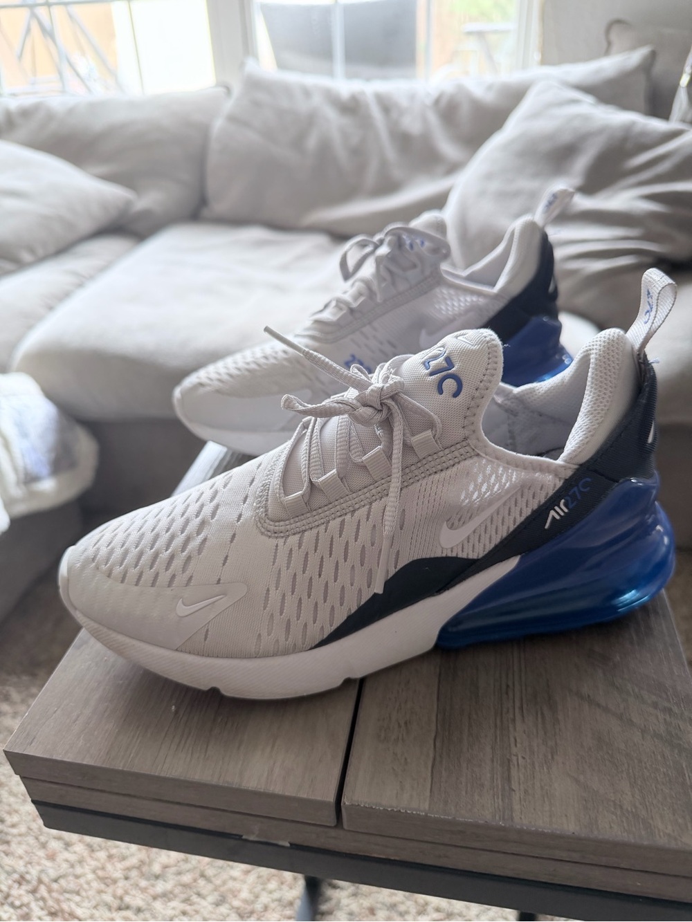 Nike Kids Air Max 270 Sneakers in White & Blue